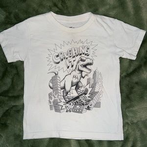 Dinosaur tee, kids size 5, white with black print, “crushing it”